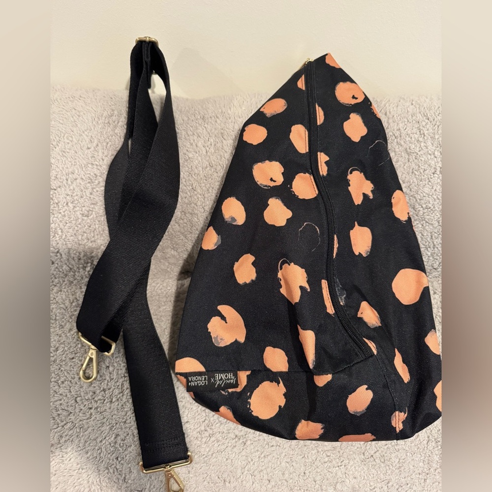 Logan and Lenora /Spoiled Home Sling Bag- Black and Tan Polka Dot Sling Bag